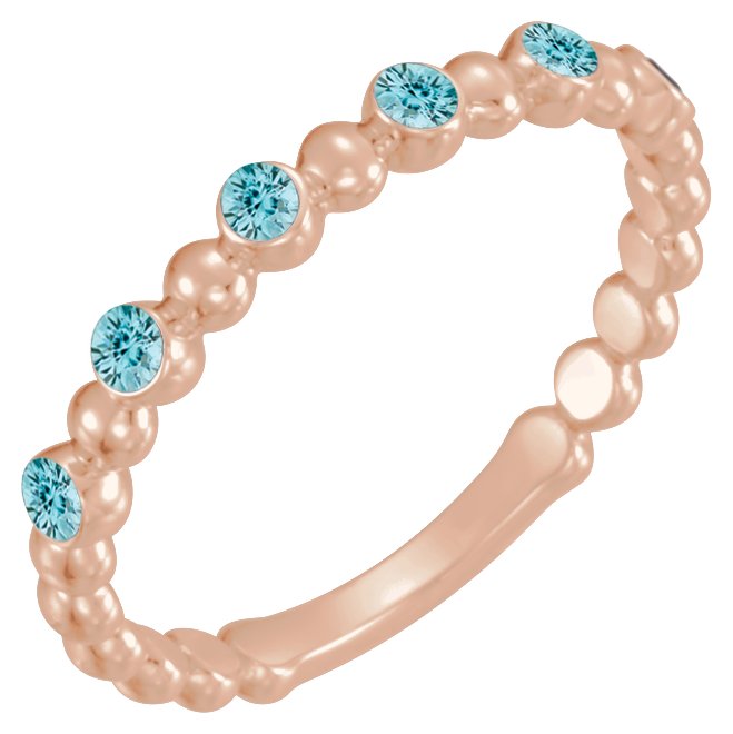 14K Rose Natural Blue Zircon Stackable Ring 71814:666:P