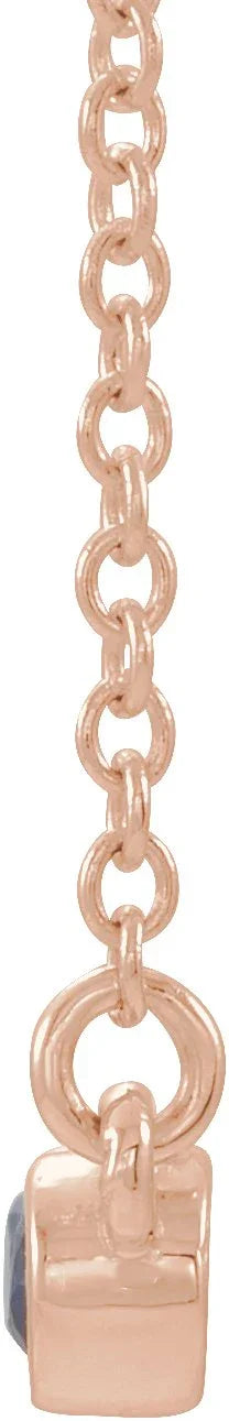 14K Rose Lab-Grown Blue Sapphire Bezel-Set Bar 18" Necklace 86840:6142:P