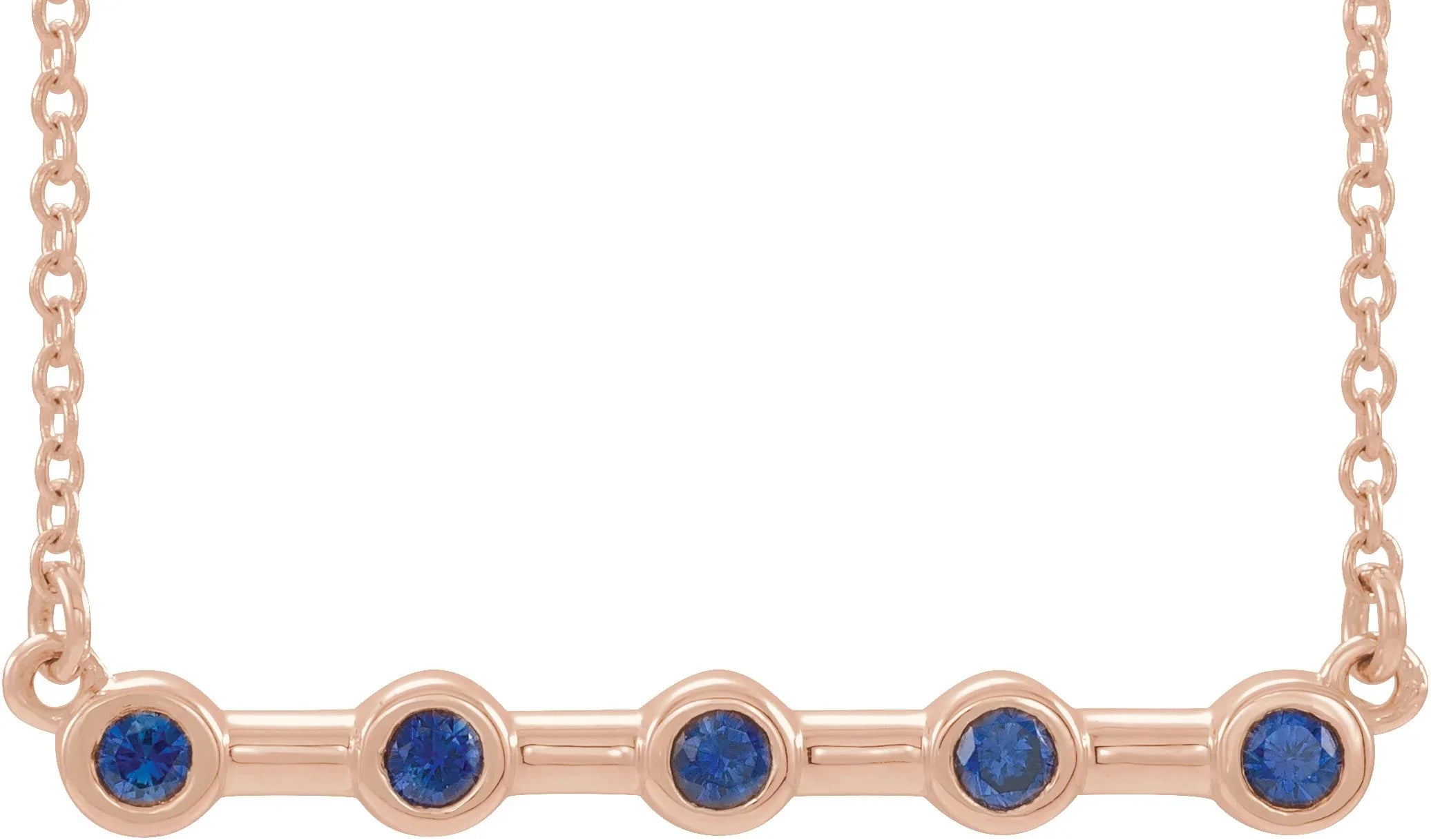 14K Rose Lab-Grown Blue Sapphire Bezel-Set Bar 16" Necklace 86840:6062:P