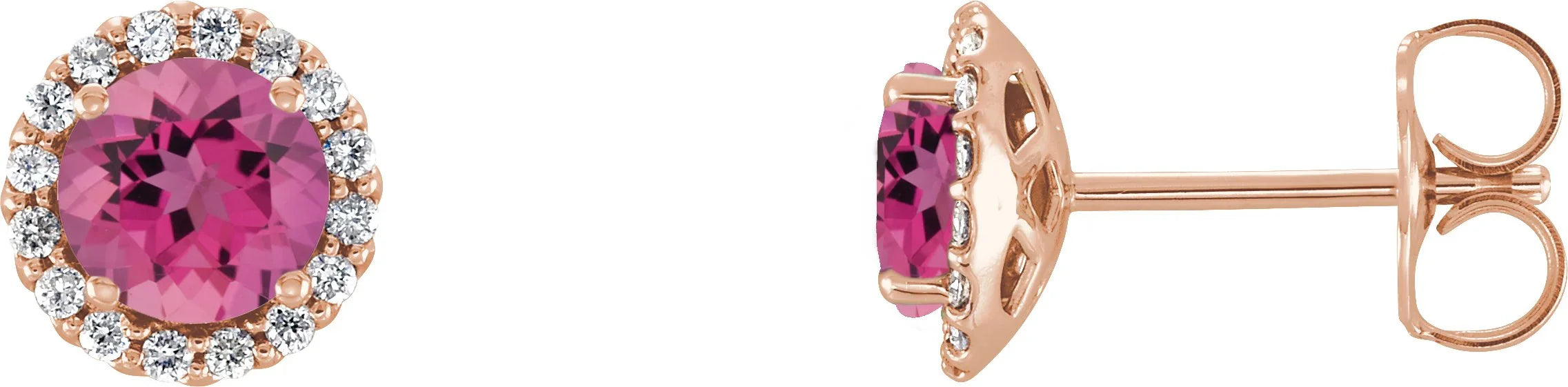 14K Rose 5 mm Natural Pink Tourmaline & 1/8 CTW Natural Diamond Earrings 86509:1037:P