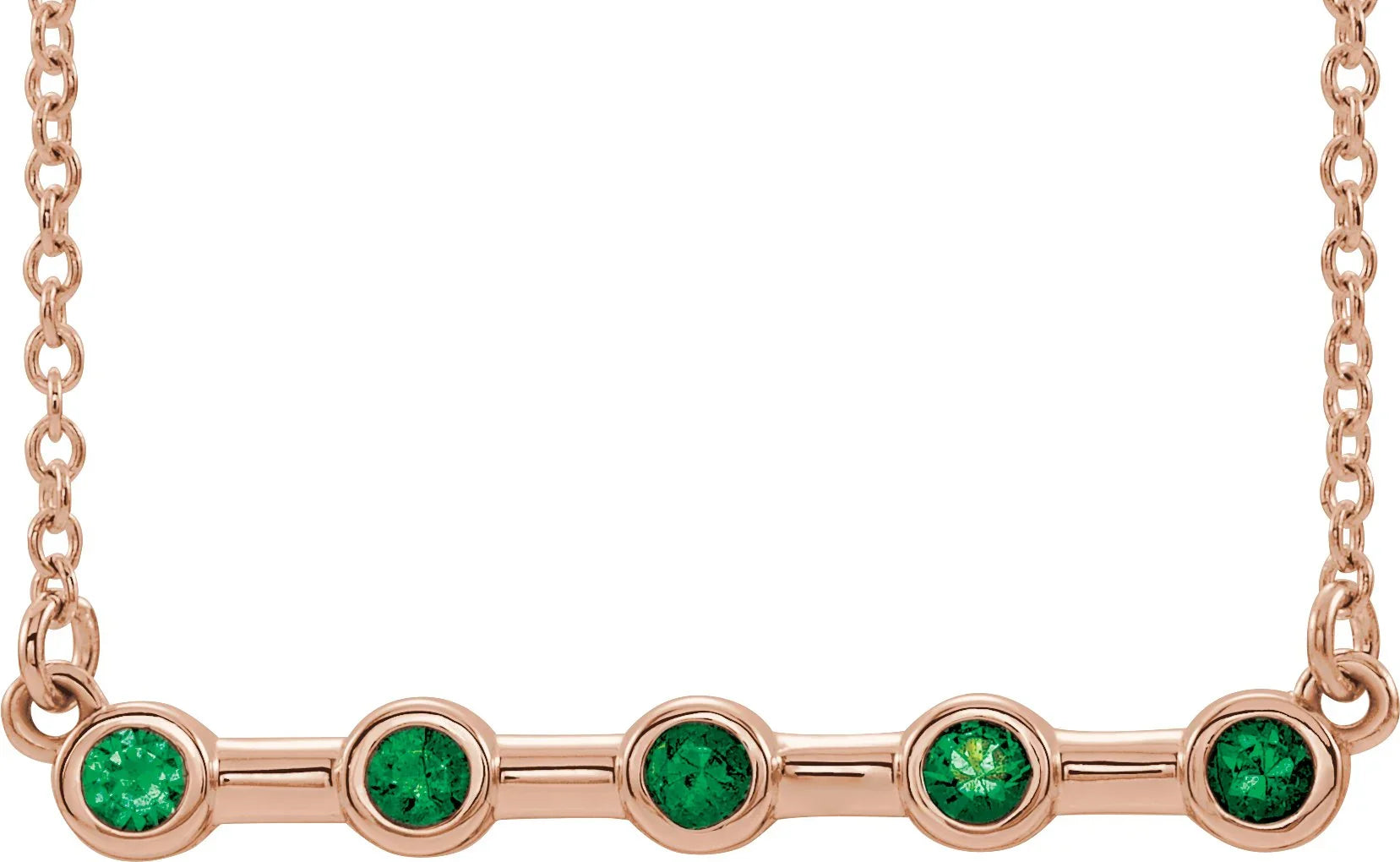 14K Rose Lab-Grown Emerald Bezel-Set Bar 18" Necklace 86840:6107:P