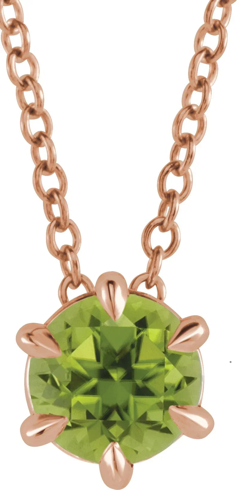 14K Rose 6 mm Natural Peridot Solitaire 16-18" Necklace 87126:6207:P