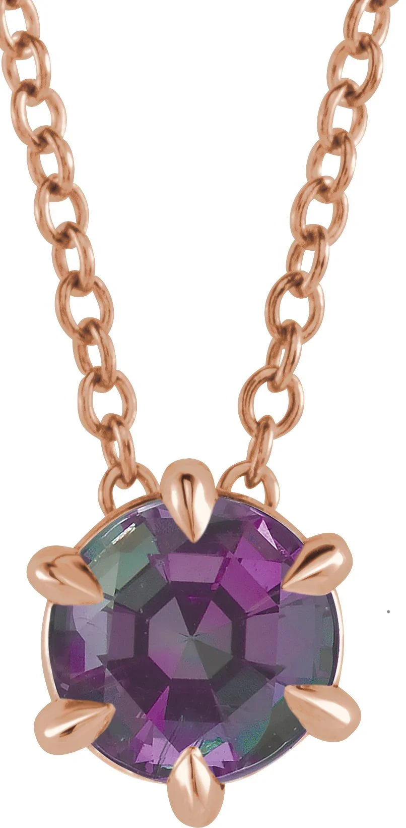 14K Rose 6 mm Lab-Grown Alexandrite Solitaire 16-18" Necklace 87126:6196:P