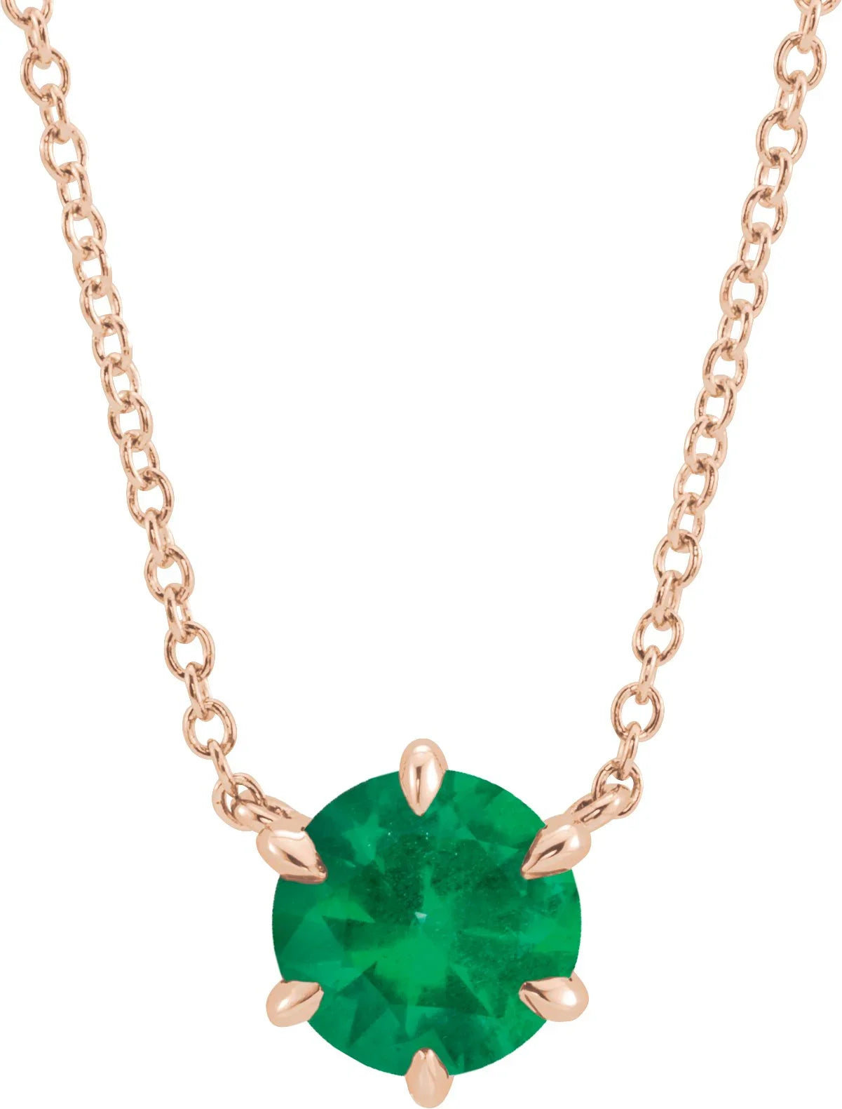 14K Rose Lab-Grown Emerald Solitaire 16" Necklace  87016:6237:P