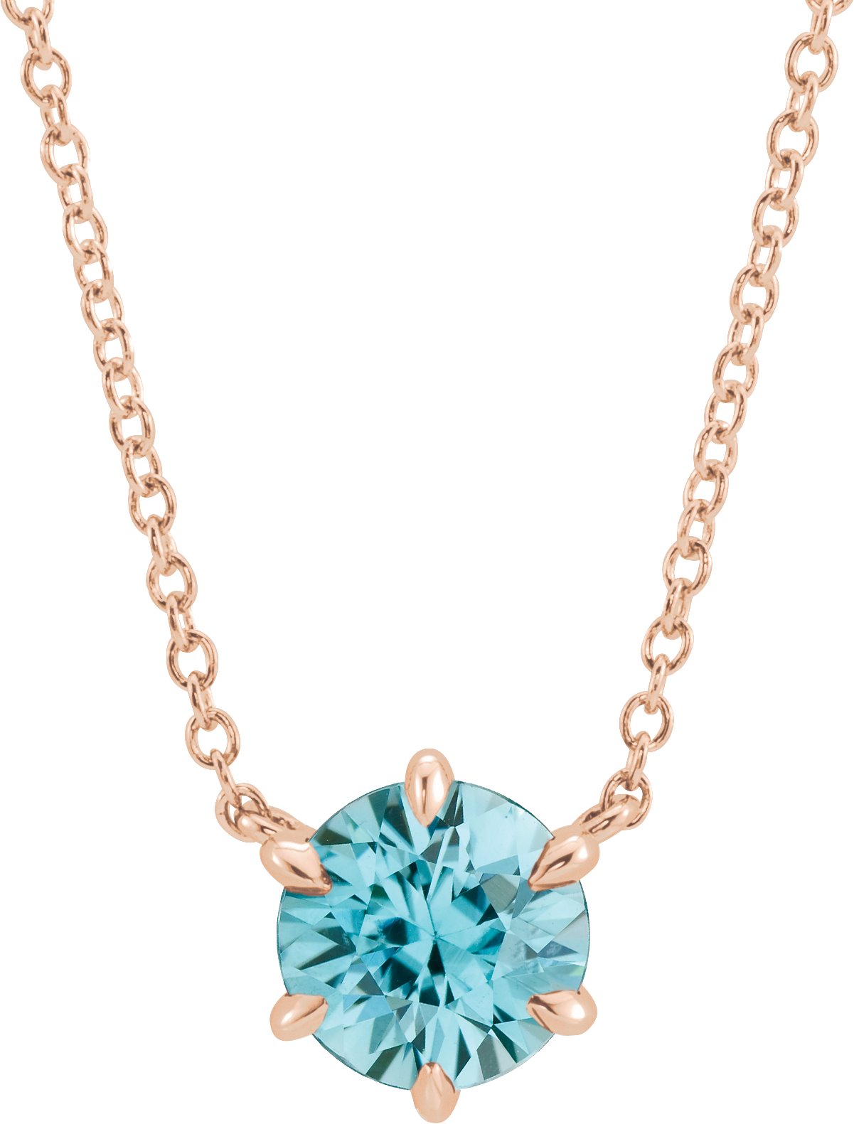 14K Rose Natural Blue Zircon Solitaire 16" Necklace 87016:6562:P