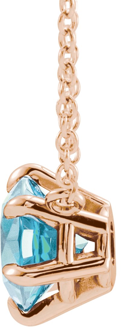 14K Rose Natural Aquamarine Solitaire 16" Necklace 87016:6717:P