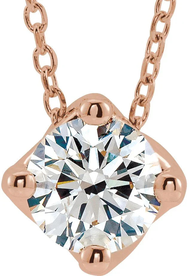 14K Rose 3/4 CT Natural Diamond Solitaire 16-18" Necklace 86993:6102:P