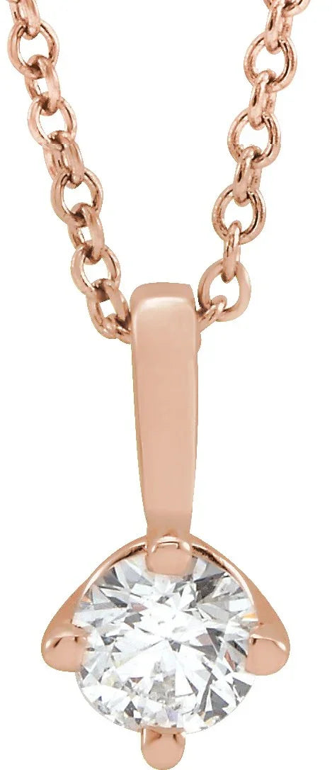 14K Rose 1/4 CT Natural Diamond Solitaire 16-18" Necklace 87124:6034:P