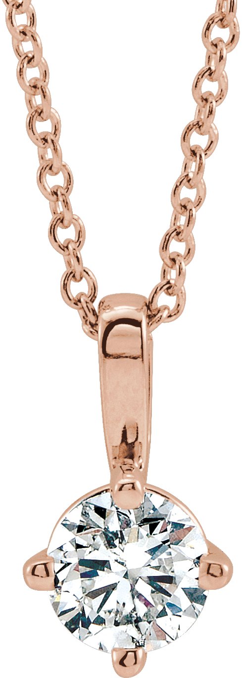 14K Rose 4 mm Natural White Sapphire Solitaire 16-18" Necklace 87124:6050:P