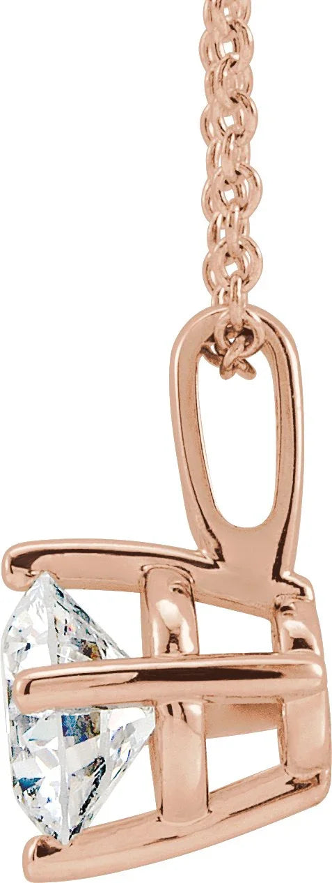 14K Rose 5 mm Natural White Sapphire Solitaire 16-18" Necklace 87124:6132:P