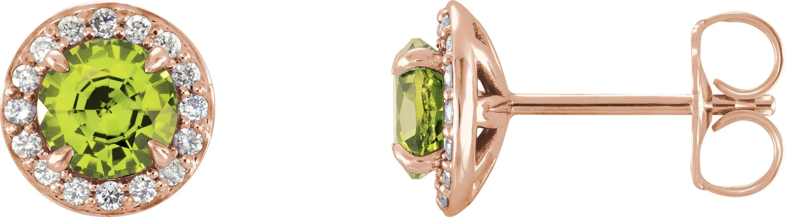 14K Rose 5 mm Natural Peridot & 1/8 CTW Natural Diamond Earrings 86458:6049:P