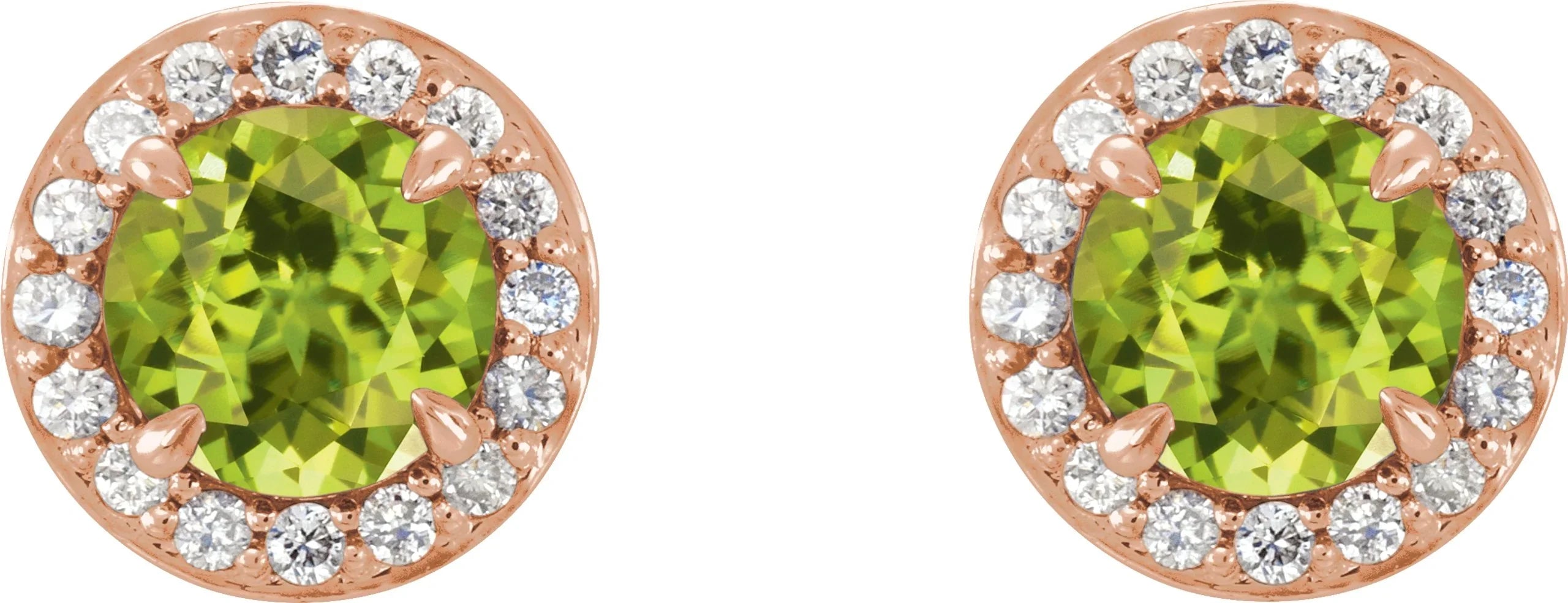 14K Rose 5 mm Natural Peridot & 1/8 CTW Natural Diamond Earrings 86458:6049:P