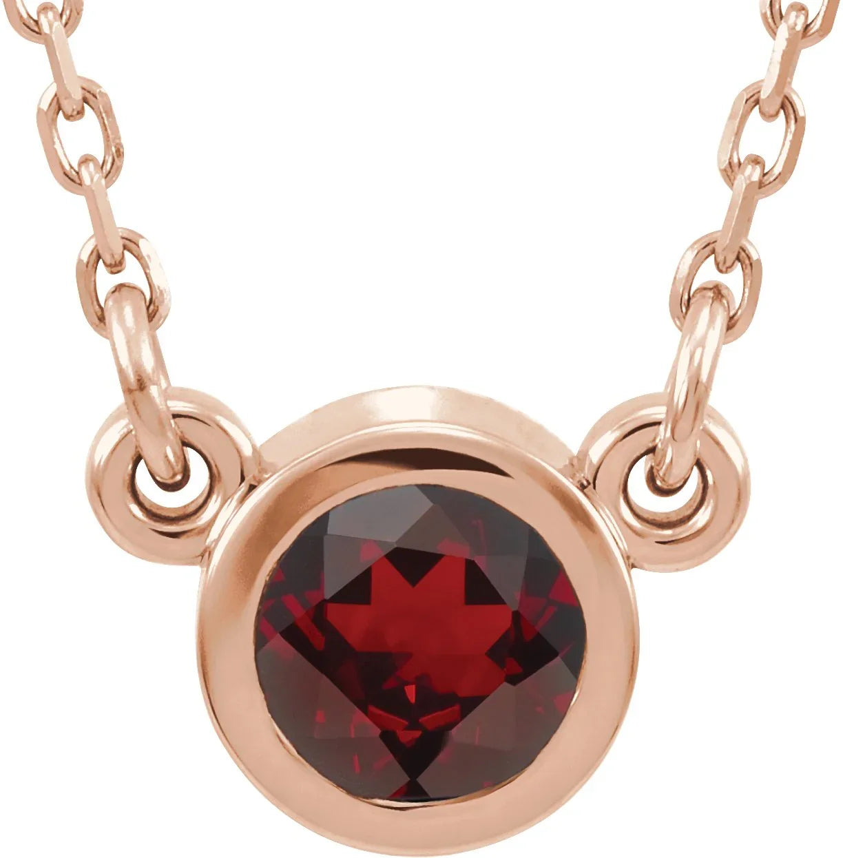 14K Rose 4 mm Round Natural Mozambique Garnet Solitaire 16" Necklace 61134:60153:P