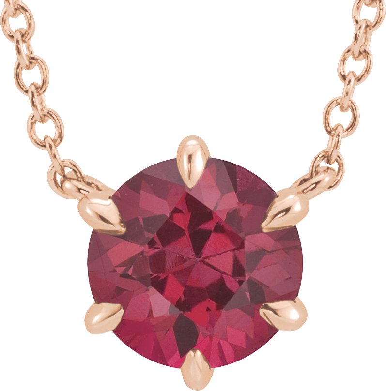 14K Rose Lab-Grown Ruby Solitaire 16" Necklace  87016:6238:P