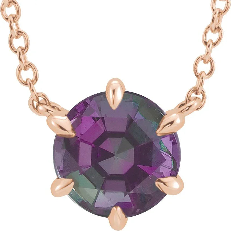 14K Rose Lab-Grown Alexandrite Solitaire 18" Necklace 87016:6571:P