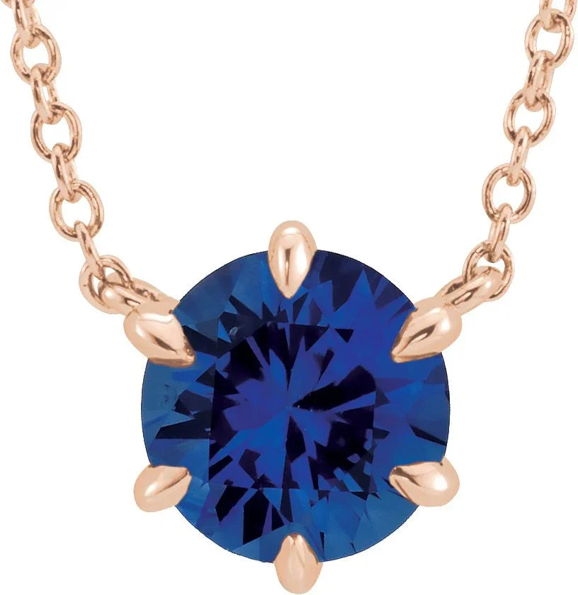 14K Rose Lab-Grown Blue Sapphire Solitaire 18" Necklace  87016:6087:P