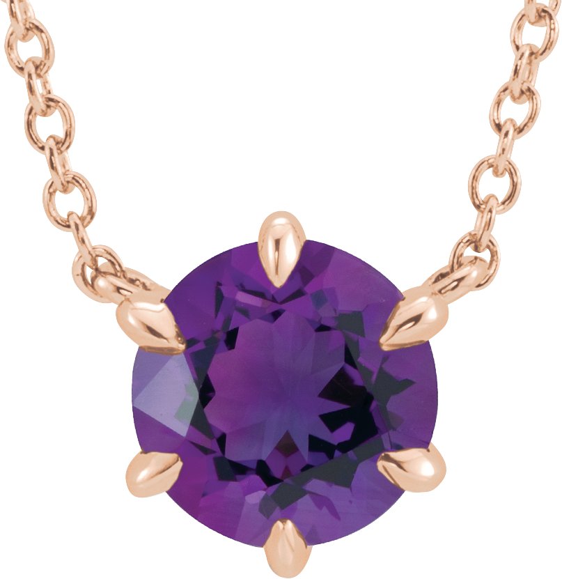 14K Rose Natural Amethyst Solitaire 16" Necklace 87016:6399:P
