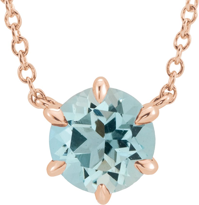 14K Rose Natural Aquamarine Solitaire 16" Necklace 87016:6717:P