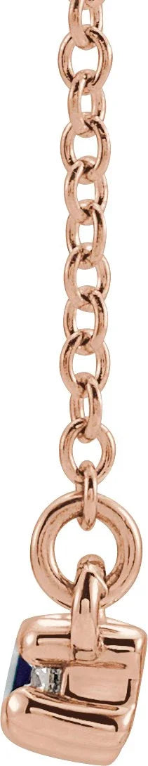 14K Rose Lab-Grown Blue Sapphire & 1/8 CTW Natural Diamond 18" Necklace 86838:742:P