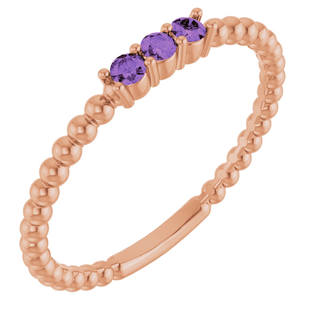 14K Rose Natural Amethyst Beaded Ring 123113:612:P
