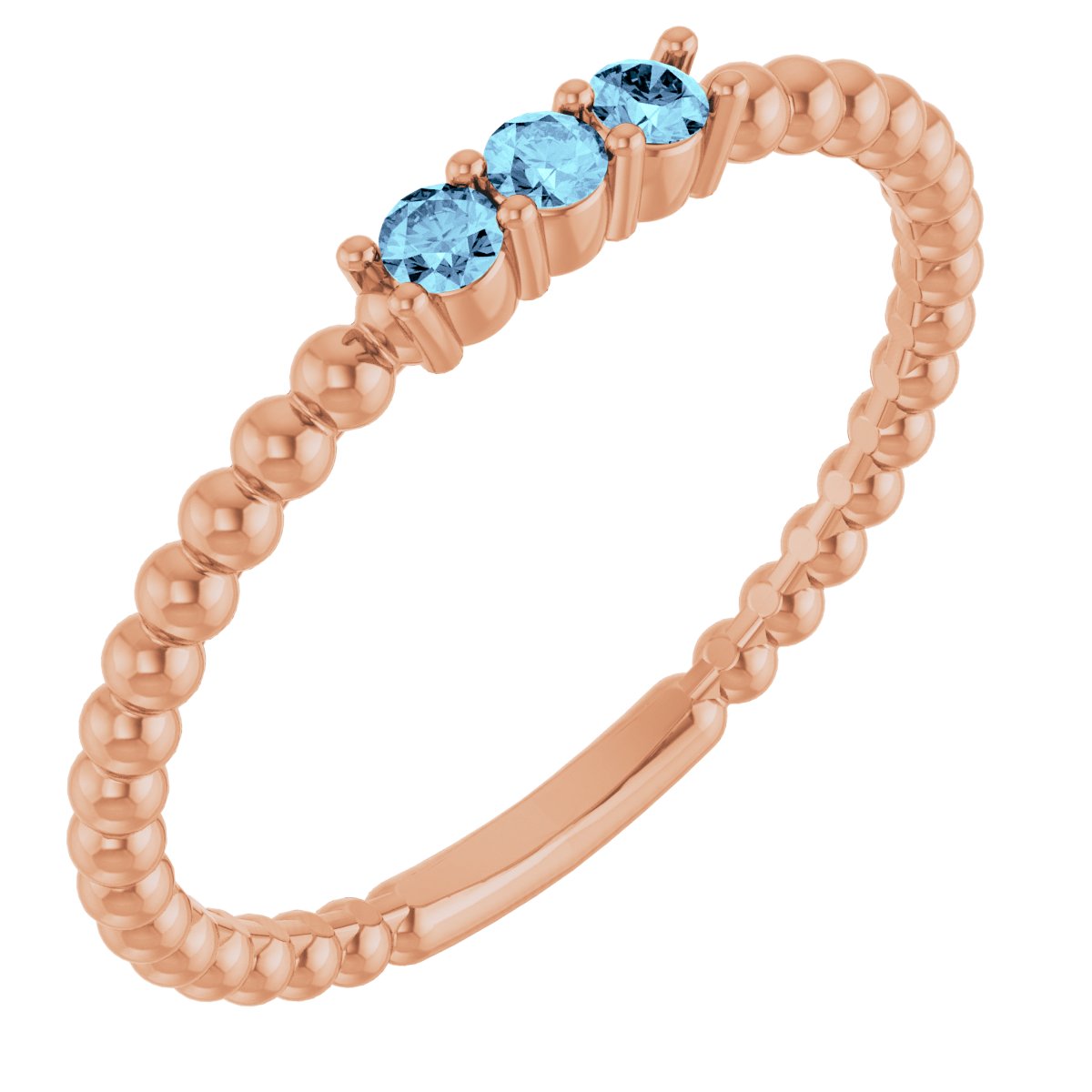 14K Rose Natural Aquamarine Beaded Ring 123113:617:P