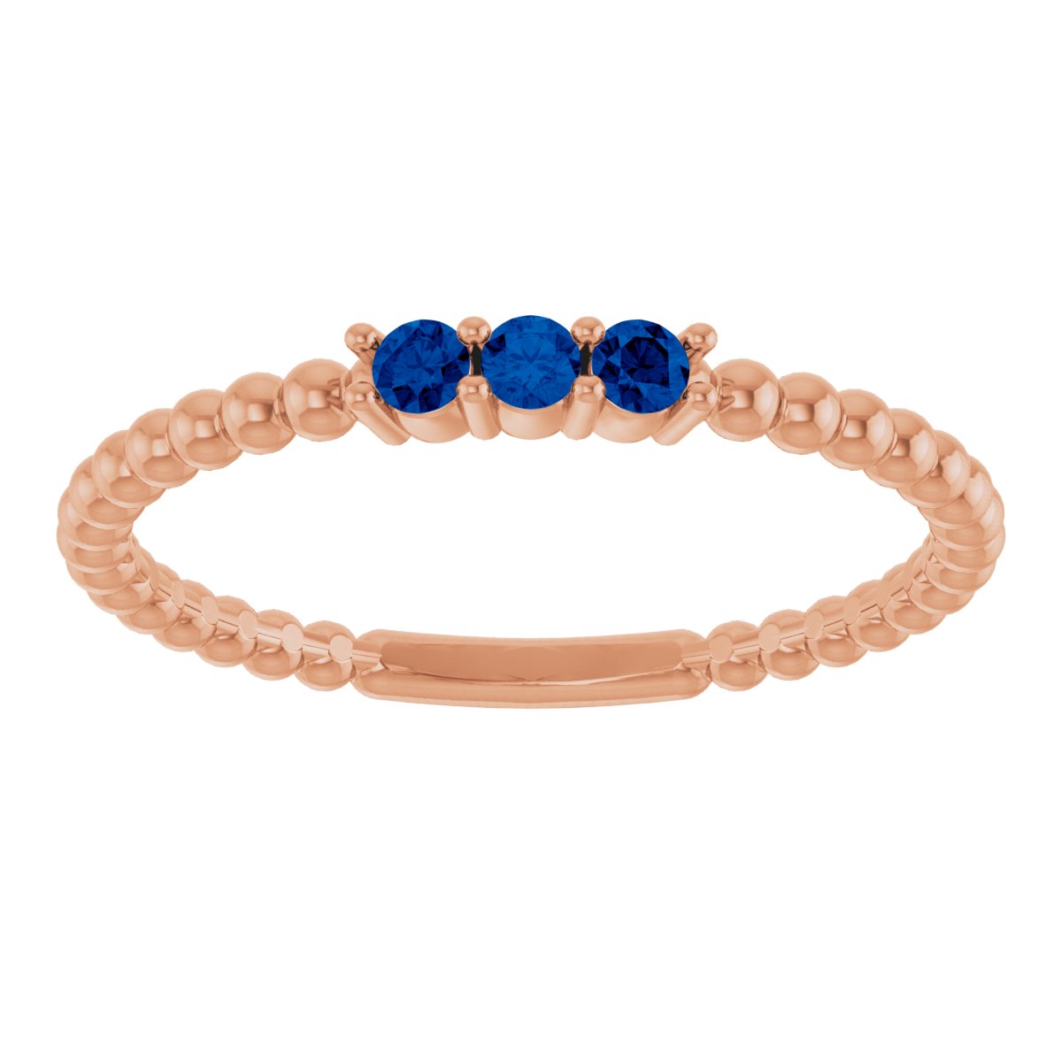 14K Rose Natural Blue Sapphire Beaded Ring 123113:657:P