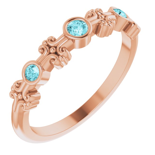 14K Rose Natural Blue Zircon Bezel-Set Ring 71924:682:P
