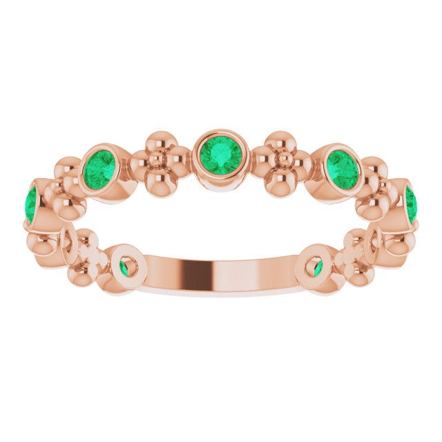14K Rose Natural Emerald Beaded Ring 71923:627:P