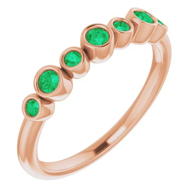 14K Rose Lab-Grown Emerald Bezel-Set Ring   71844:632:P