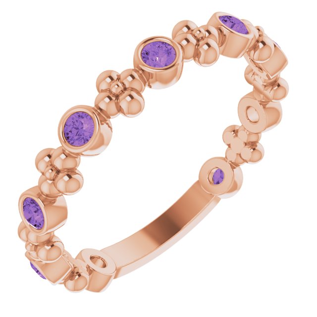 14K Rose Natural Amethyst Beaded Ring 71923:612:P
