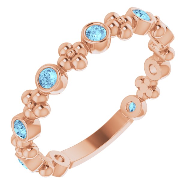 14K Rose Natural Aquamarine Beaded Ring 71923:617:P