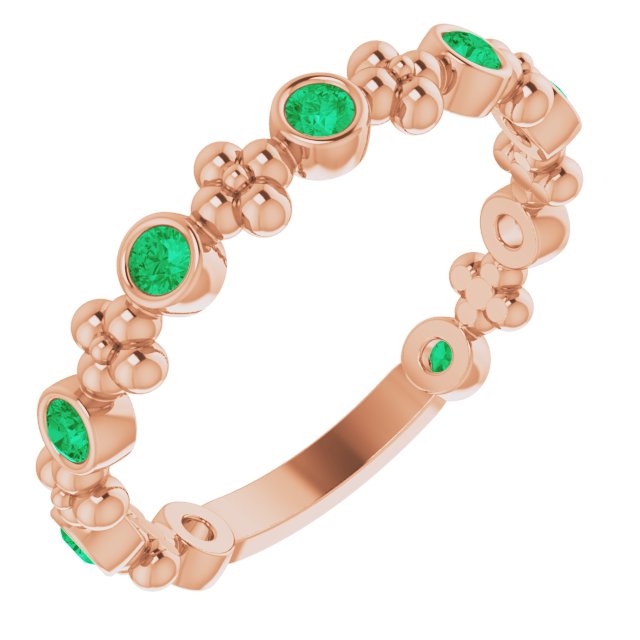 14K Rose Natural Emerald Beaded Ring 71923:627:P