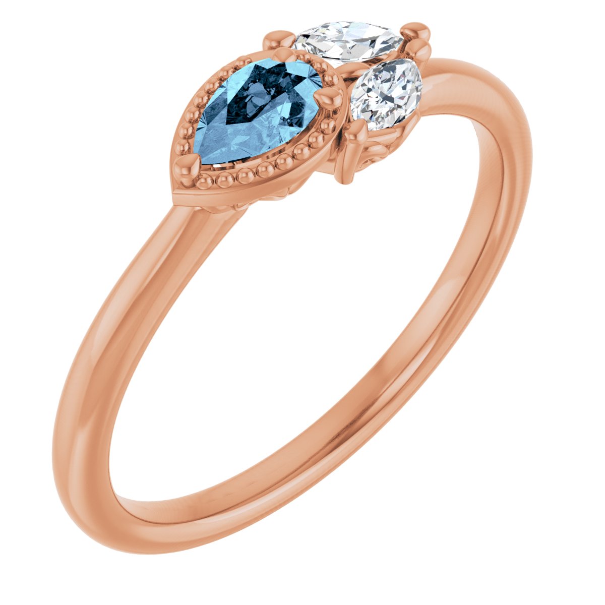 14K Rose Natural Aquamarine & 1/6 CTW Natural Diamond Ring 72009:702:P