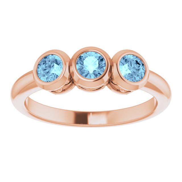 14K Rose Natural Aquamarine Three-Stone Ring 71996:6186:P