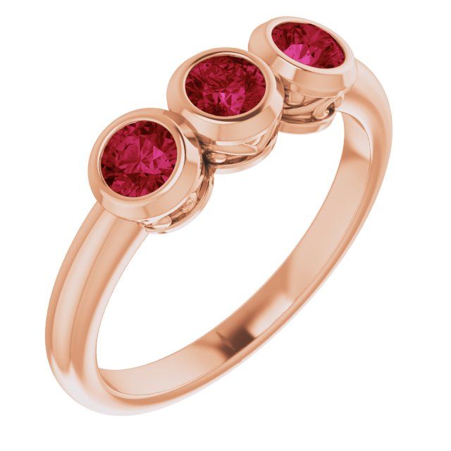 14K Rose Lab-Grown Ruby Three-Stone Bezel-Set Ring     71996:6183:P