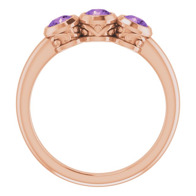 14K Rose Natural Amethyst Three-Stone Ring 71996:6100:P