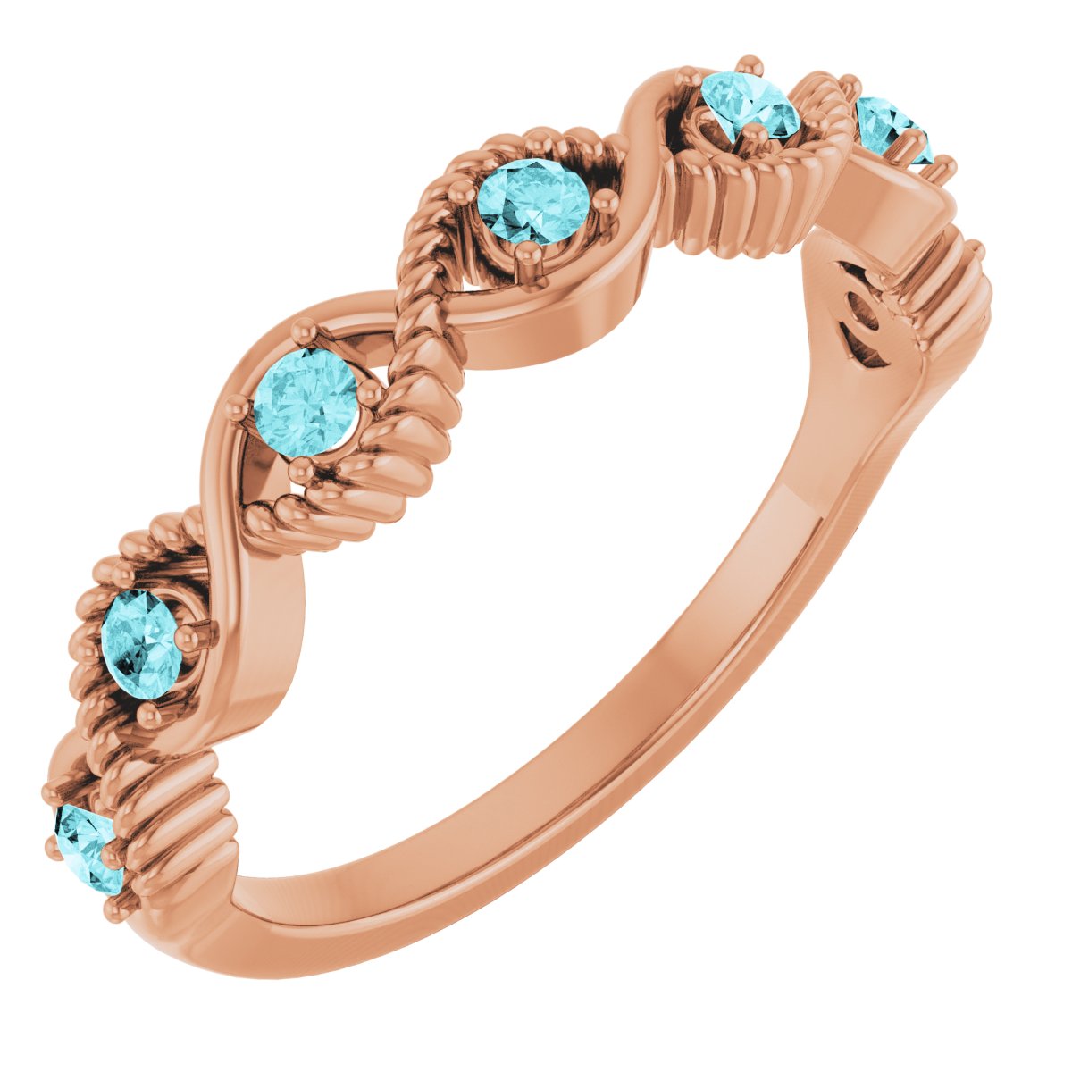 14K Rose Natural Blue Zircon Stackable Ring 72046:6043:P