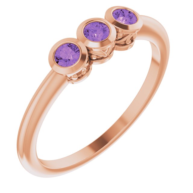 14K Rose Natural Amethyst Three-Stone Ring 71996:625:P