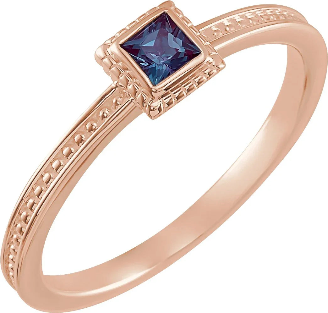 14K Rose Lab-Grown Alexandrite Family Stackable Ring 71518:6050:P