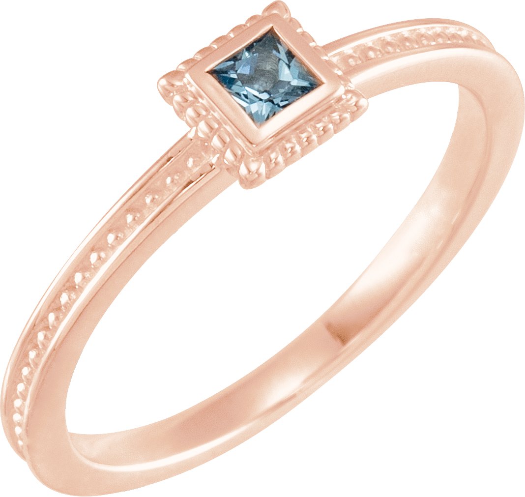 14K Rose Natural Aquamarine Family Stackable Ring 71518:6010:P