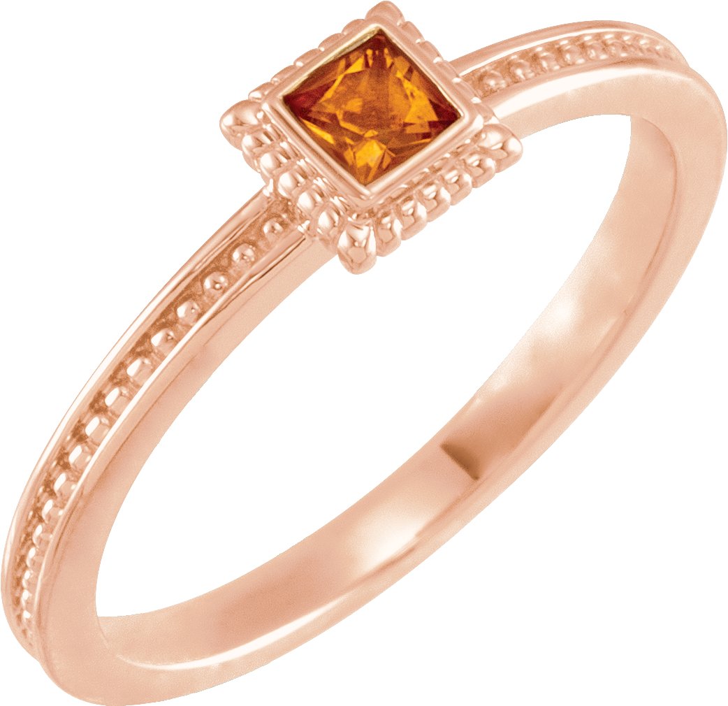 14K Rose Natural Citrine Family Stackable Ring 71518:6038:P