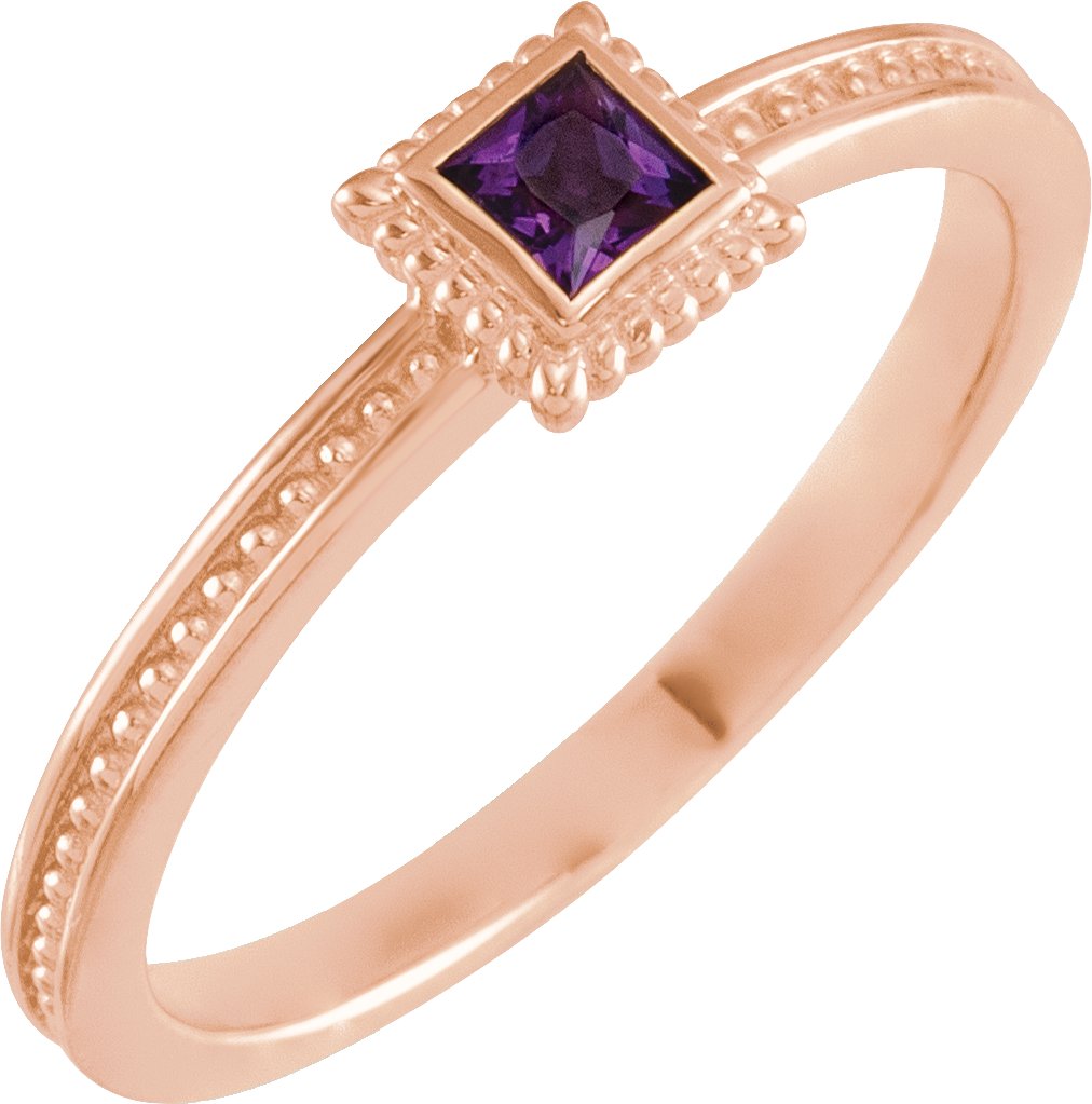 14K Rose Natural Amethyst Family Stackable Ring 71518:6006:P