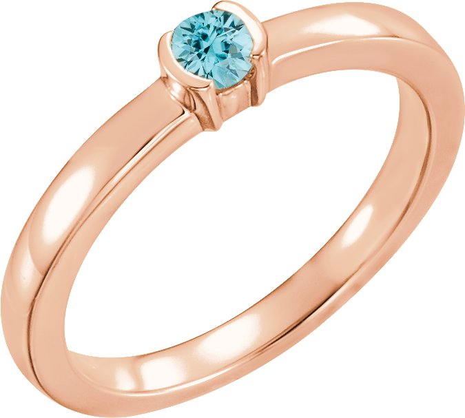 14K Rose Natural Blue Zircon Family Stackable Ring 71356:6046:P