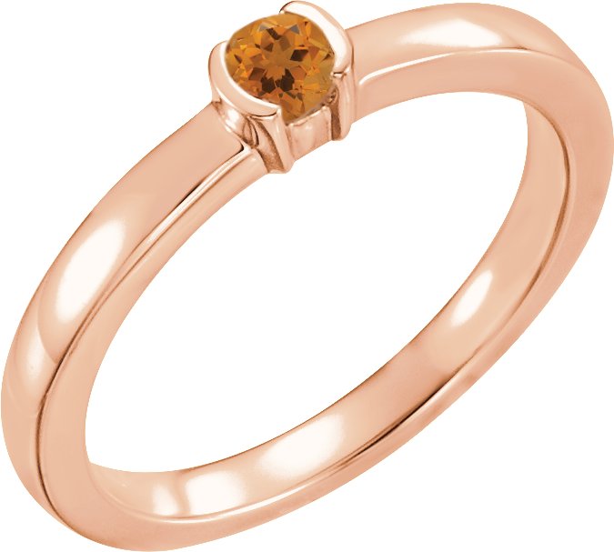 14K Rose Natural Citrine Family Stackable Ring 71356:6042:P