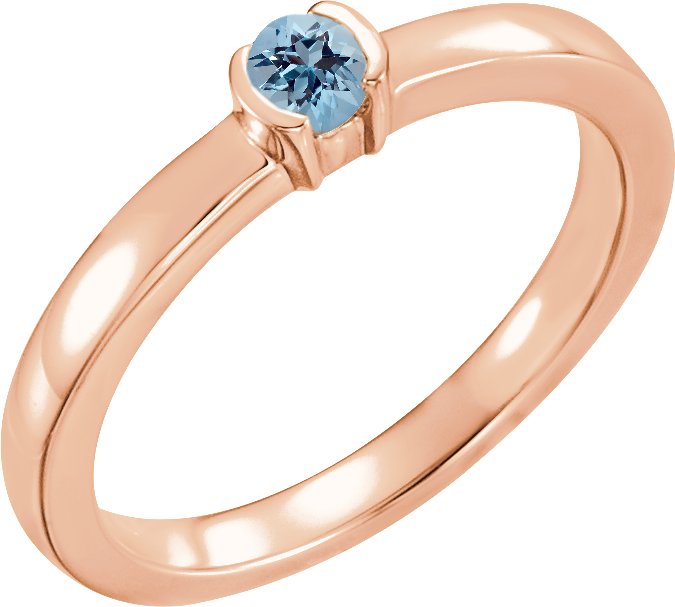 14K Rose Natural Aquamarine Family Stackable Ring 71356:6010:P