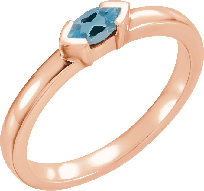 14K Rose Natural Aquamarine Family Stackable Ring 71354:6010:P