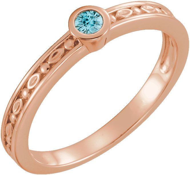 14K Rose Natural Blue Zircon Family Stackable Ring 71298:6046:P