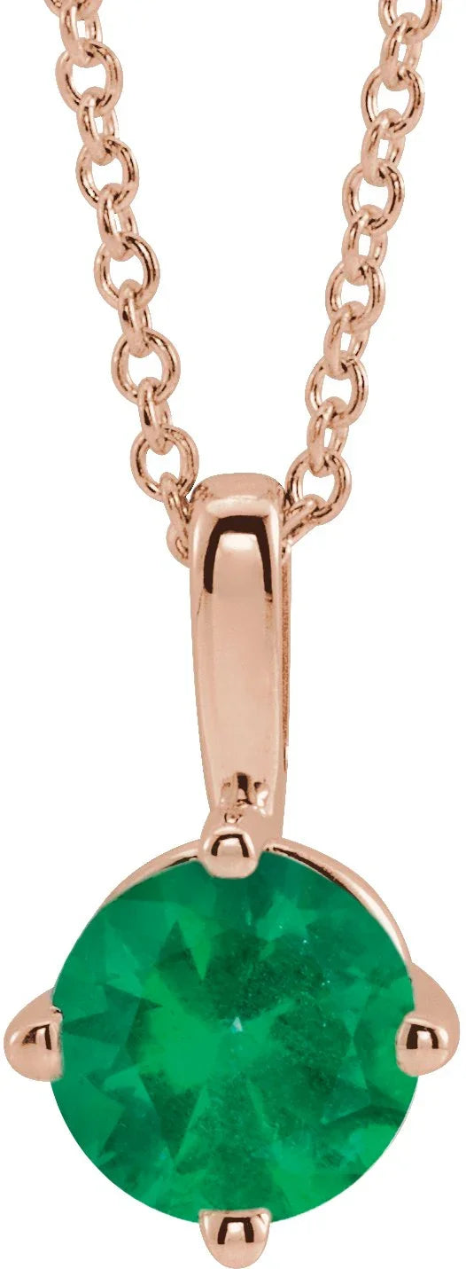 14K Rose 6 mm Lab-Grown Emerald Solitaire 16-18" Necklace 87124:6198:P