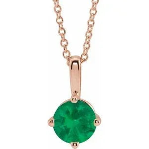 14K Rose 6 mm Natural Emerald Solitaire 16-18" Necklace 87124:6205:P