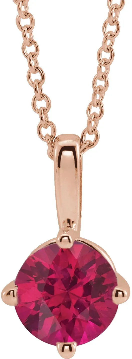 14K Rose 5 mm Natural Ruby Solitaire 16-18" Necklace 87124:6131:P